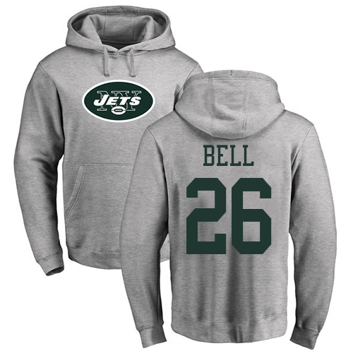 New York Jets Men Ash LeVeon Bell Name and Number Logo NFL Football #26 Pullover Hoodie Sweatshirts->nfl t-shirts->Sports Accessory